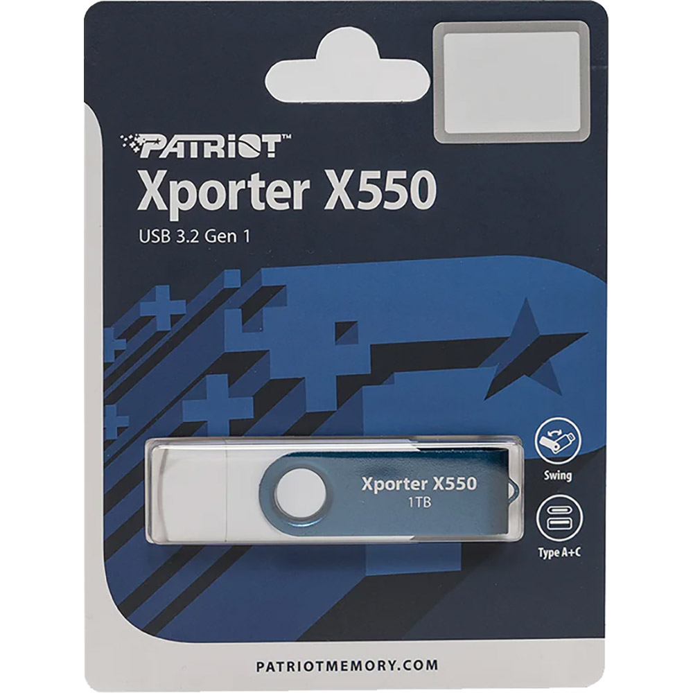 Флеш-драйв PATRIOT Xporter X550 1TB Blue (PS1TX550AAD) Об'єм пам'яті 1 Тб