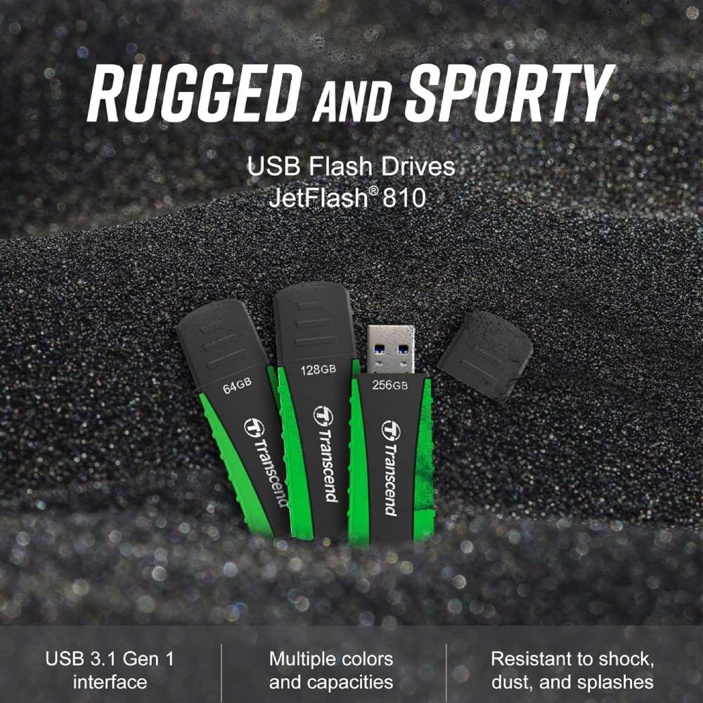 Зовнішній вигляд Флеш-драйв TRANSCEND JetFlash 810 256GB USB 3.1 Green (TS256GJF810)