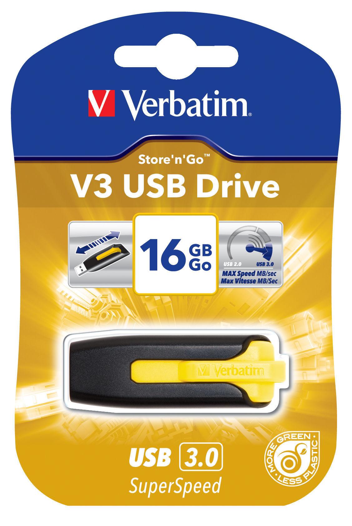 Флеш-драйв VERBATIM SuperSpeed V3 USB 3.0 16GB Yellow