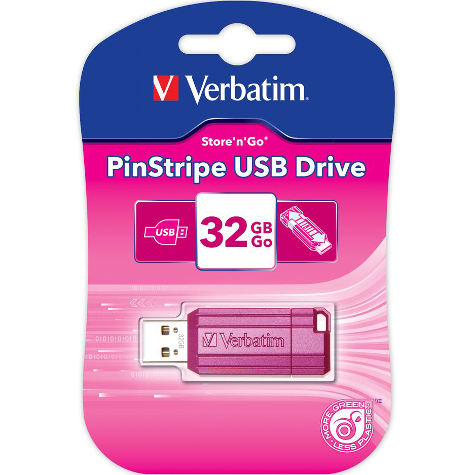 Флеш-драйв VERBATIM STORE'N'GO PIN STRIPE 32 Gb PINK (49056) Материал корпуса пластик