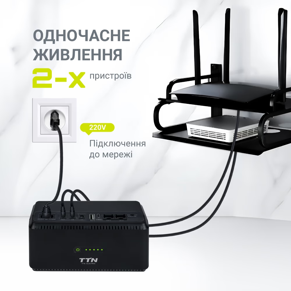 ИБП TTN для роутера DCL-36W 36W LiFePo4 Type-C+PoE 20000mAh Black (1283126598449) Защита от перегрузки