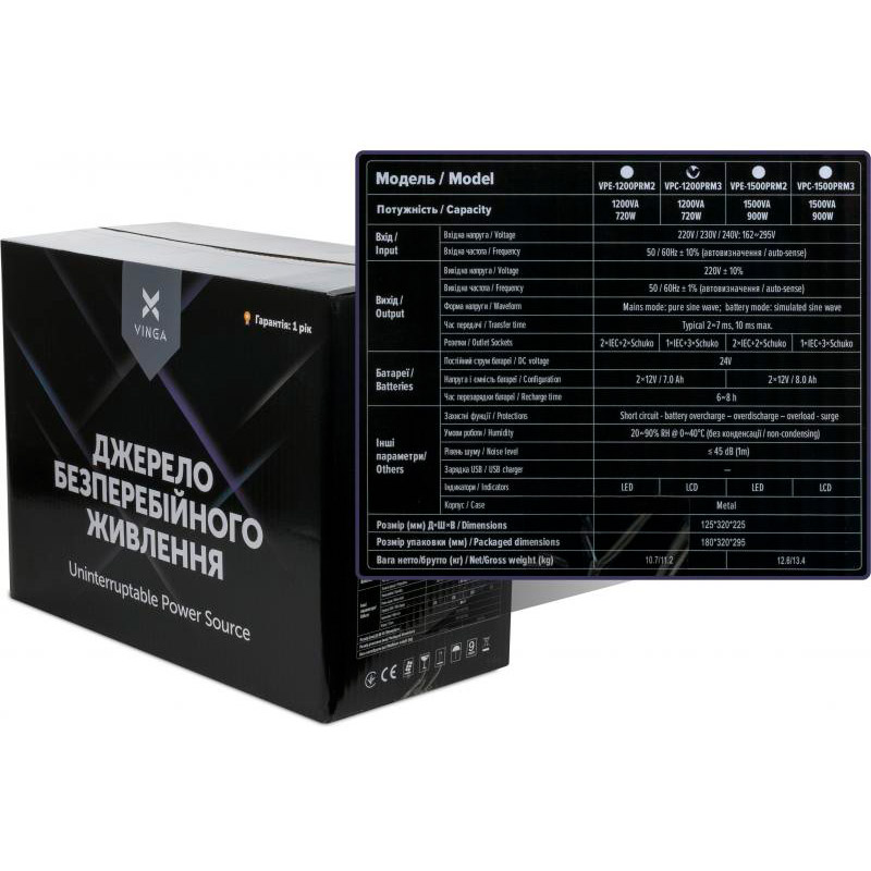 Зовнішній вигляд ДБЖ VINGA LED 1200VA ( VPC-1200PRM3 )