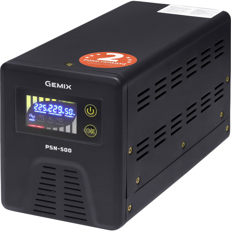 ИБП GEMIX PSN-500 500VA/300W 12V Schuko Тип линейно-интерактивный (line-interactive)