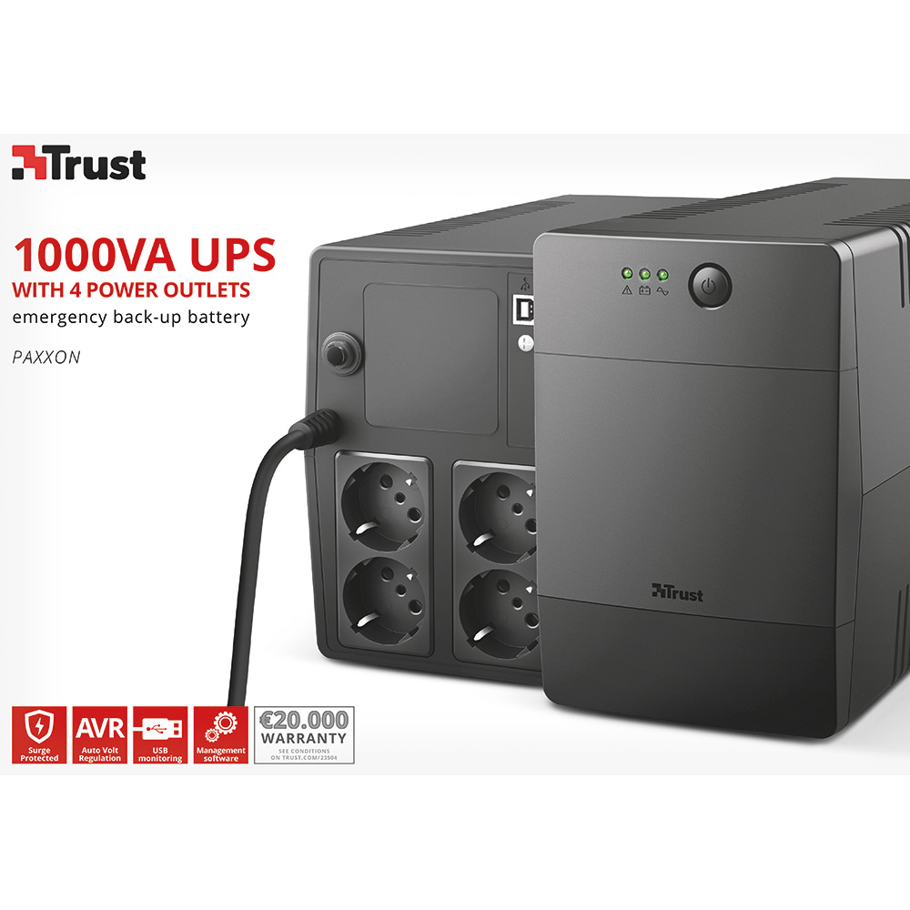 ИБП TRUST Paxxon 1000VA Black (23504) Тип предохранителя автоматический