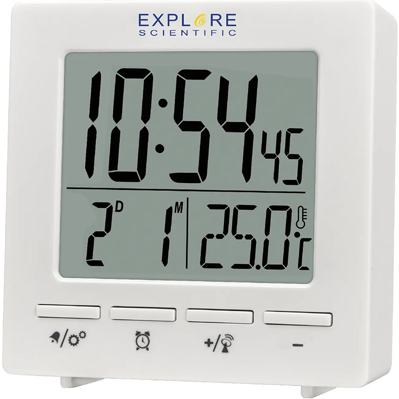 

Настольные часы EXPLORE SCIENTIFIC Mini RC Alarm White (RDC1005GYELC2), Годинник настільний Mini RC Alarm White