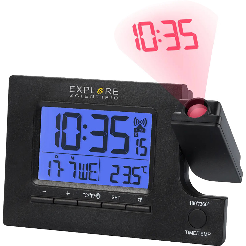 

Настольные часы EXPLORE SCIENTIFIC Slim Projection RC Dual Alarm Black (RDP1003CM3LC2), Годинник проекц. Slim Projection RC Dual