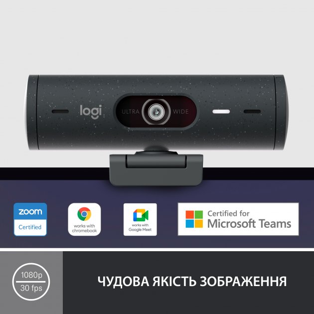 Web-камера LOGITECH Brio 500 Graphite USB (960-001422) Разрешение видеосъемки, пикселей 1920 x 1080