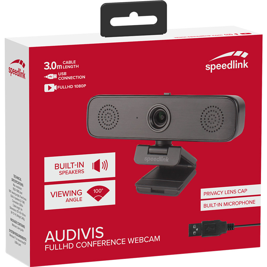 WEB-камера SPEEDLINK AUDIVIS Conference 1080p FullHD Black (SL-601810-BK) Кут огляду 100