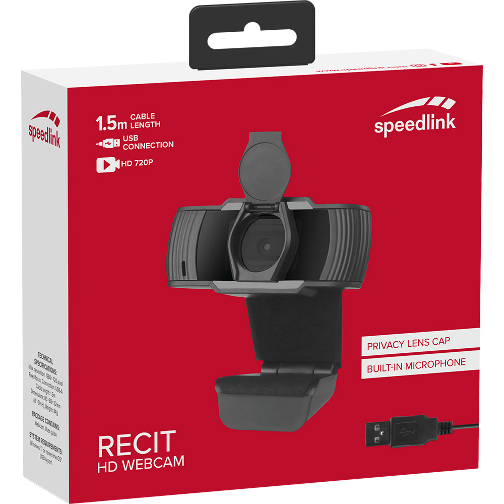 WEB-камера SPEEDLINK RECIT 720p HD Black (SL-601801-BK) Оснащение микрофон