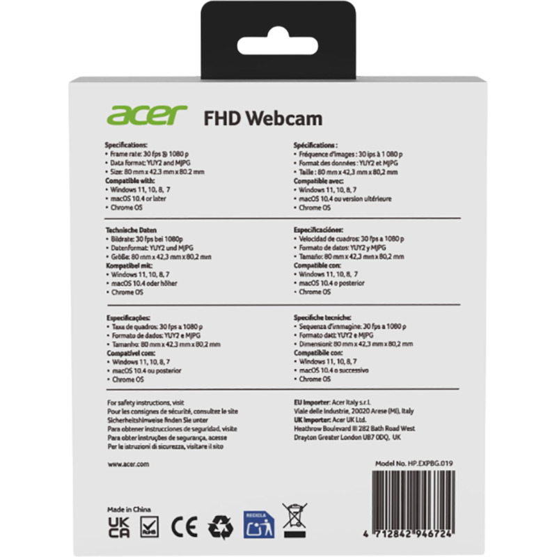 В Україні WEB-камера Acer FHD Webcam Black (HP.EXPBG.019)