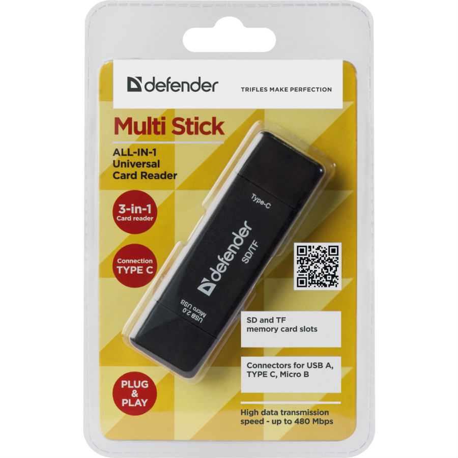 Зовнішній вигляд Картрідер DEFENDER Multi Stick Card reader USB2.0 TYPE A/B/C - SD/TF