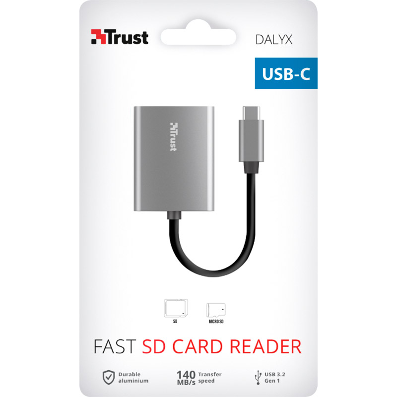 Зовнішній вигляд Картрідер TRUST DALYX FAST USB - C ALUMINIUM (24136)