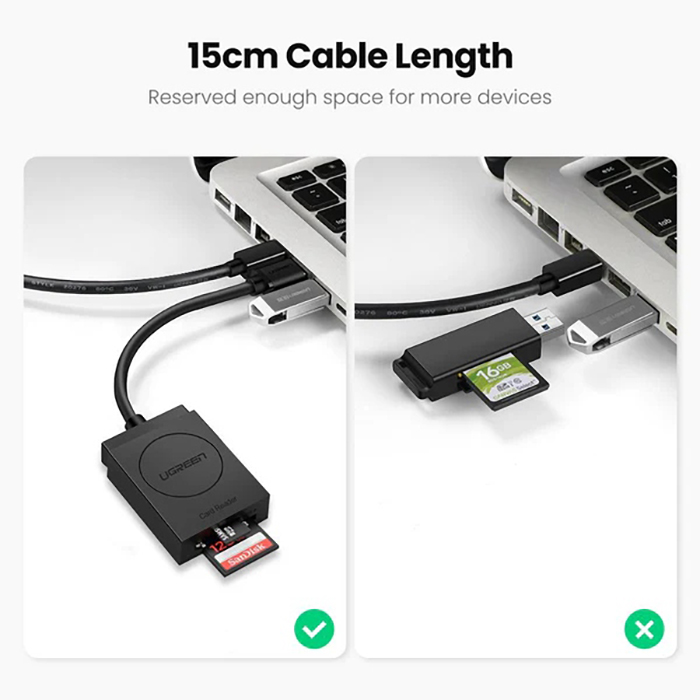 Внешний вид Картридер UGREEN USB 3.0 SD/TF Card CR127 (20250)