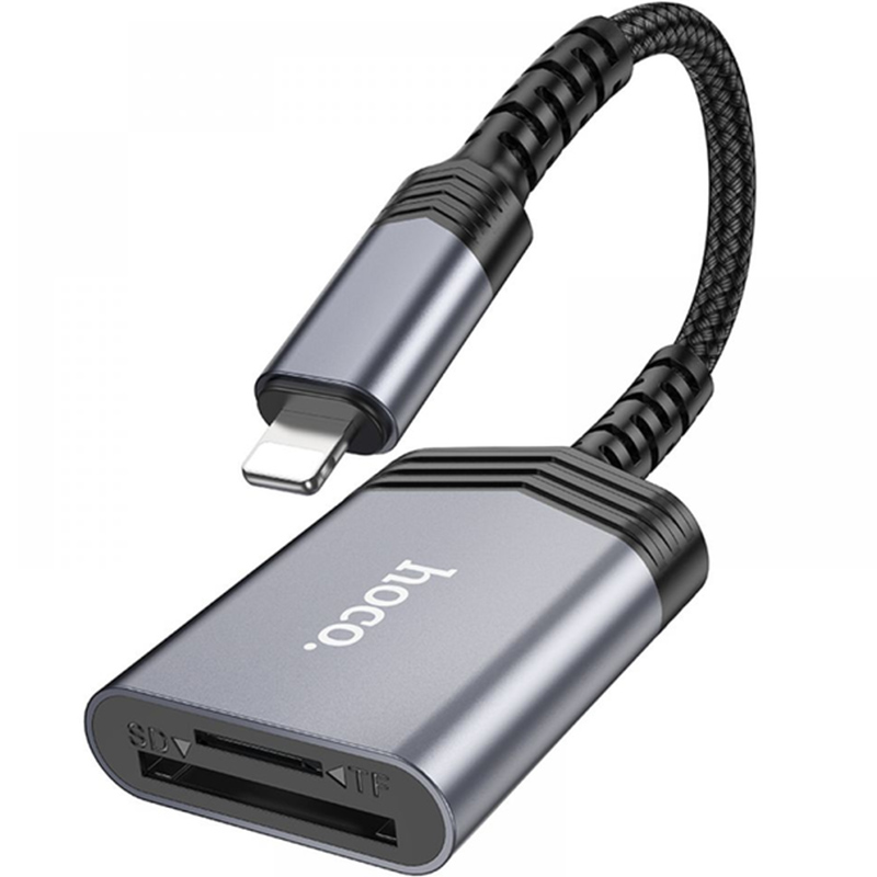 Фото 3 Кардридер HOCO UA25 Card Reader 2-in-1 iP Metal Gray (6942007608855)