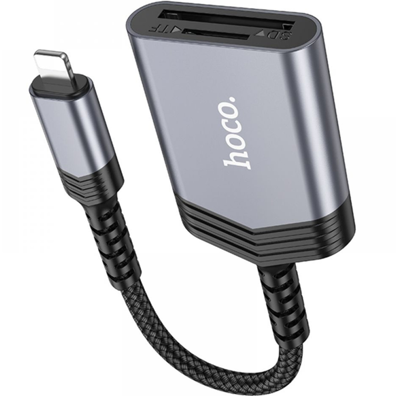 Фото 4 Кардридер HOCO UA25 Card Reader 2-in-1 iP Metal Gray (6942007608855)