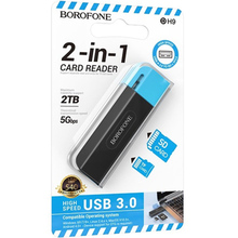 Картридер BOROFONE DH9 Wisdom 2-in-1 USB 3.0 Card Reader Black Blue (6941991112393)