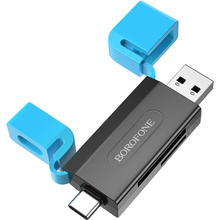 Картридер BOROFONE DH9 Wisdom 2-in-1 USB/Type-C 3.0 Card Reader Black Blue (6941991112416)