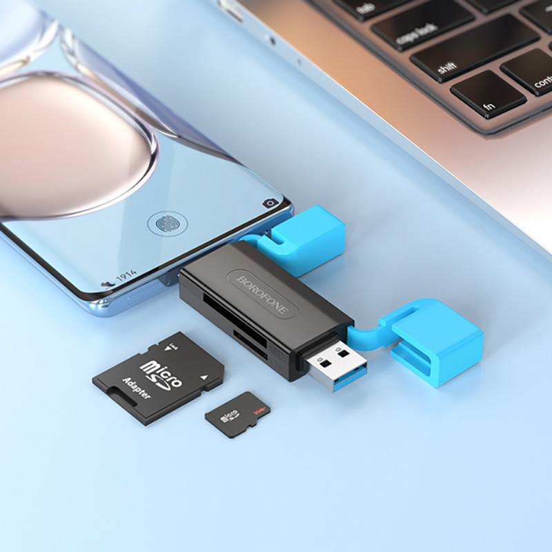 Картридер BOROFONE DH9 Wisdom 2-in-1 USB/Type-C 3.0 Card Reader Black Blue (6941991112416) Поддержка USB 3.0