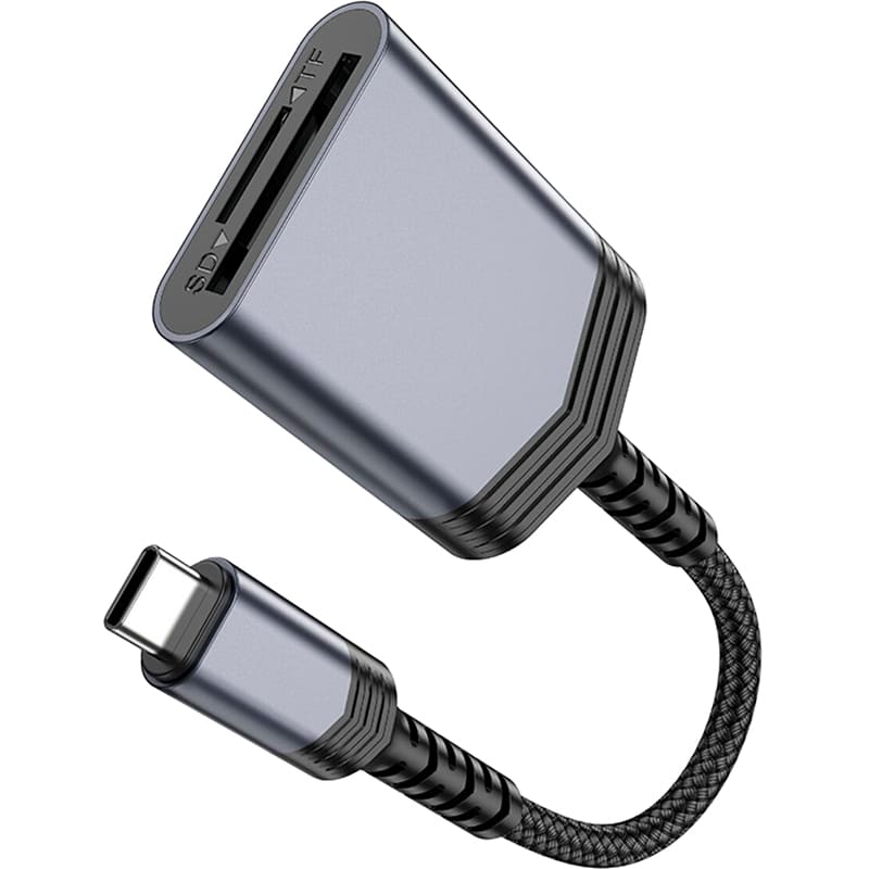 Внешний вид Картридер HOCO UA25 2 in 1 Type-C Metal Gray (6942007608862)