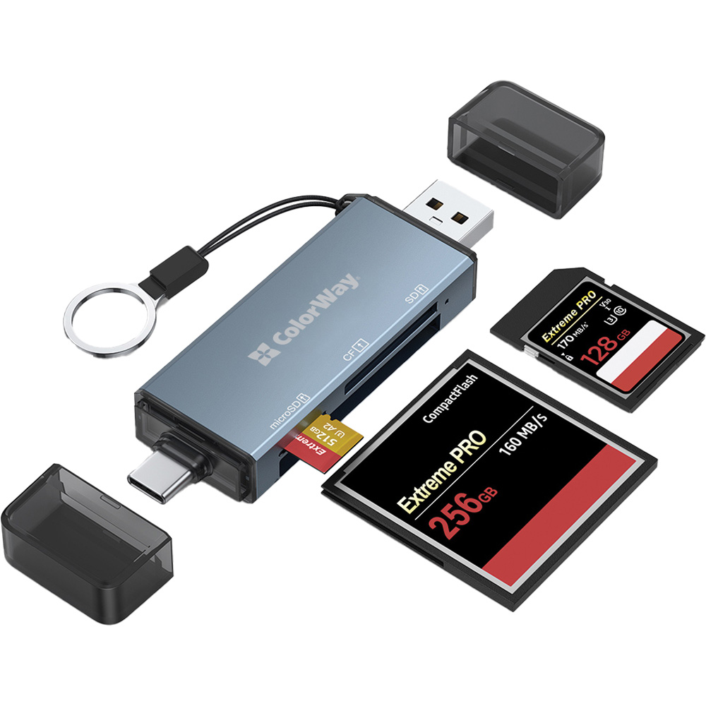 Картридер COLORWAY USB 2.0/USB-C - CF/SD/MicroSD Grey (CW-CR-01)