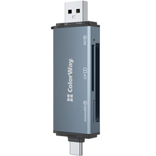 Картридер COLORWAY USB 2.0/USB-C - CF/SD/MicroSD Grey (CW-CR-01)