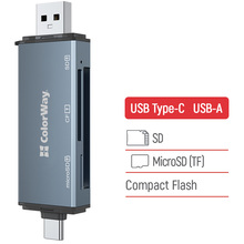 Картридер COLORWAY USB 2.0/USB-C - CF/SD/MicroSD Grey (CW-CR-01)