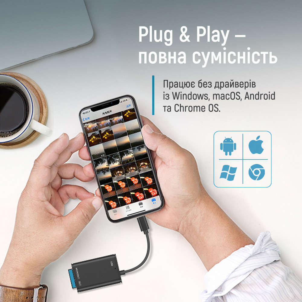 Фото Картридер COLORWAY USB-C - USB 3.0/SD/MicroSD Black (CW-CR-02)