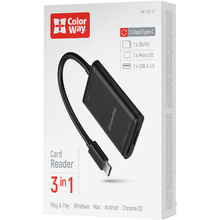 Картридер COLORWAY USB-C - USB 3.0/SD/MicroSD Black (CW-CR-02)