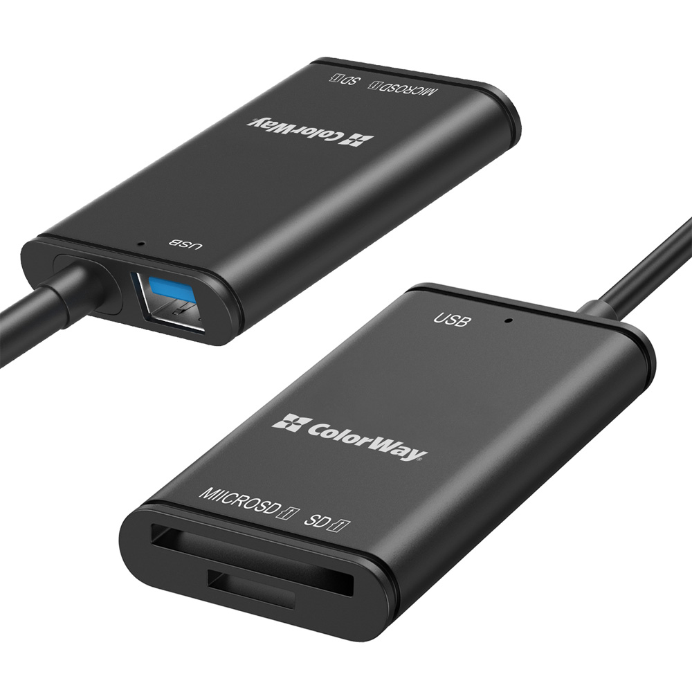Картридер COLORWAY USB-C - USB 3.0/SD/MicroSD Black (CW-CR-02) Поддержка USB 3.0