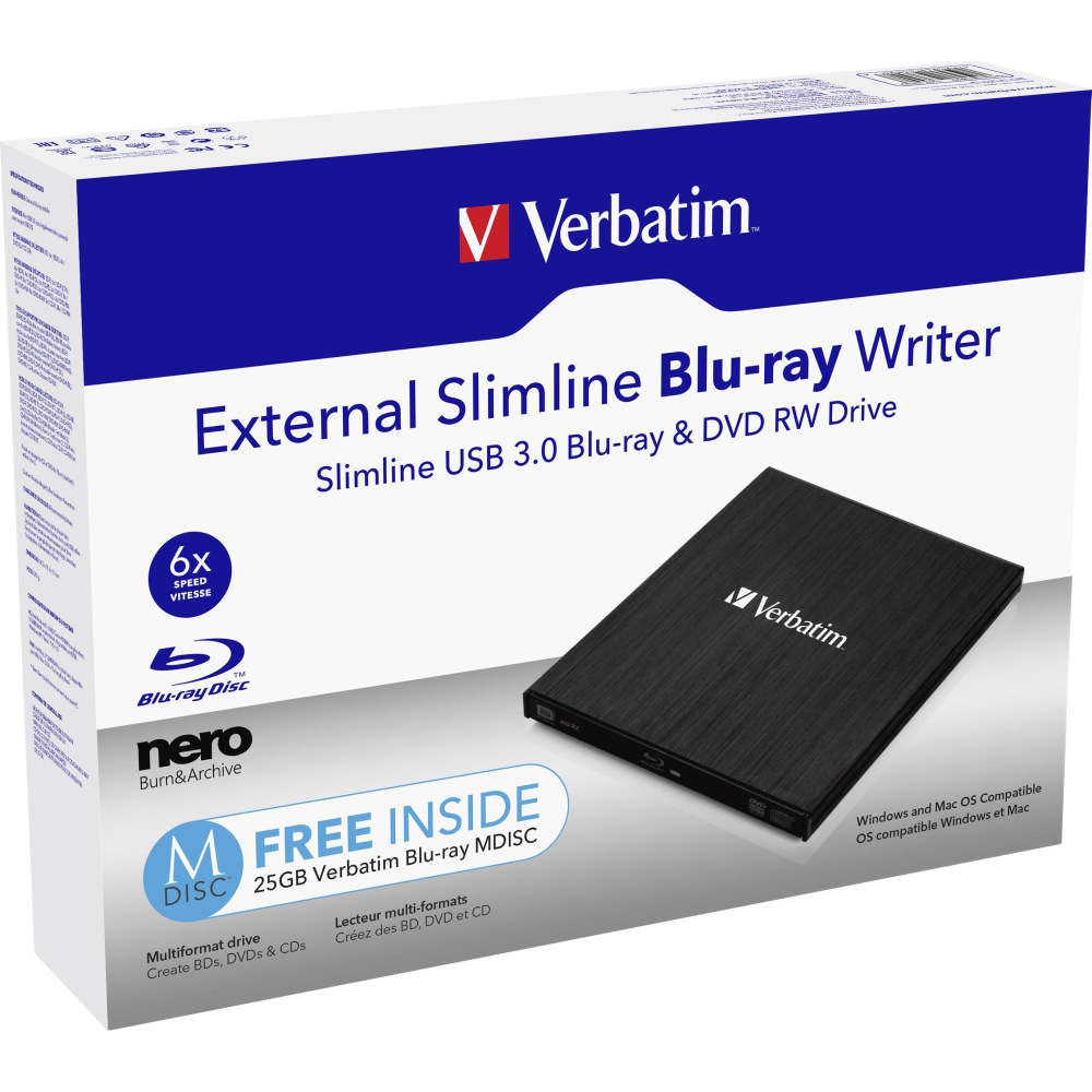 Внешний вид Оптический привод VERBATIM SLIMLINE 8X BD RW DRIVE USB3.0 (43890)