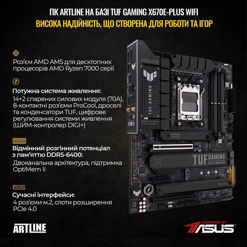 Комп'ютер ARTLINE Overlord STRIX Windows 11 Pro (STRIXv158Win) Чіпсет AMD X670E