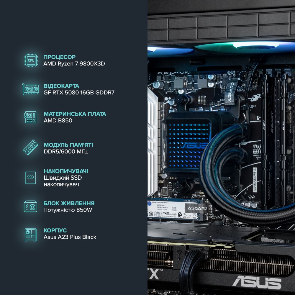 Комп'ютер ASGARD Hodr A98X3D.64.S20.58.5608 Модель процесора 9800X3D