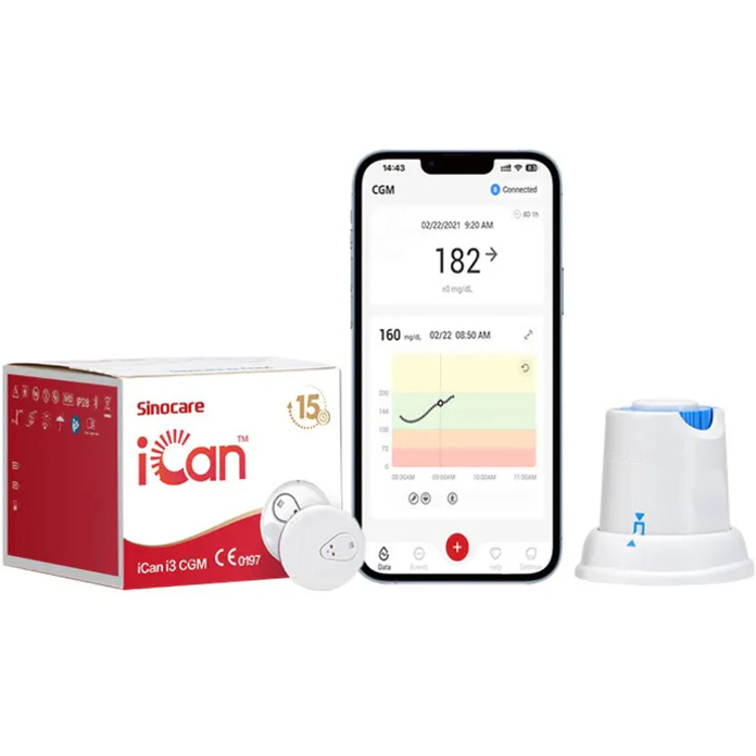 Сенсор непрерывного мониторинга глюкозы в крови HEACO CGM Sinocare iCan 3 (i3) Дополнительно продолжительность эксплуатации сенсора: один цикл пользования -15 дней; водостойкость: IP28, погружение до 2.5 м (не более 2 часов); диапазон передачи данных Bluetooth: 6 м без помех