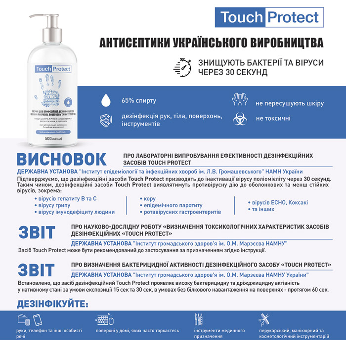 Антисептик TOUCH PROTECT 1 л (467815) Вид антисептика гель