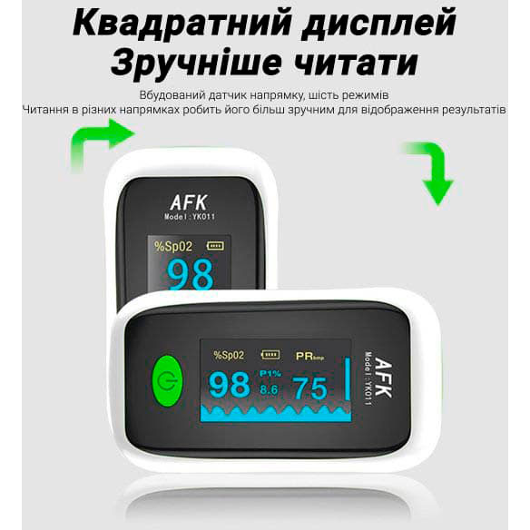 Пульсоксиметр Optima AFK- YK011 White 4 точки + чехол + батарейки (AFK- YK011WTCS) Точность измерения пульса ± 2 уд./мин или ± 2%