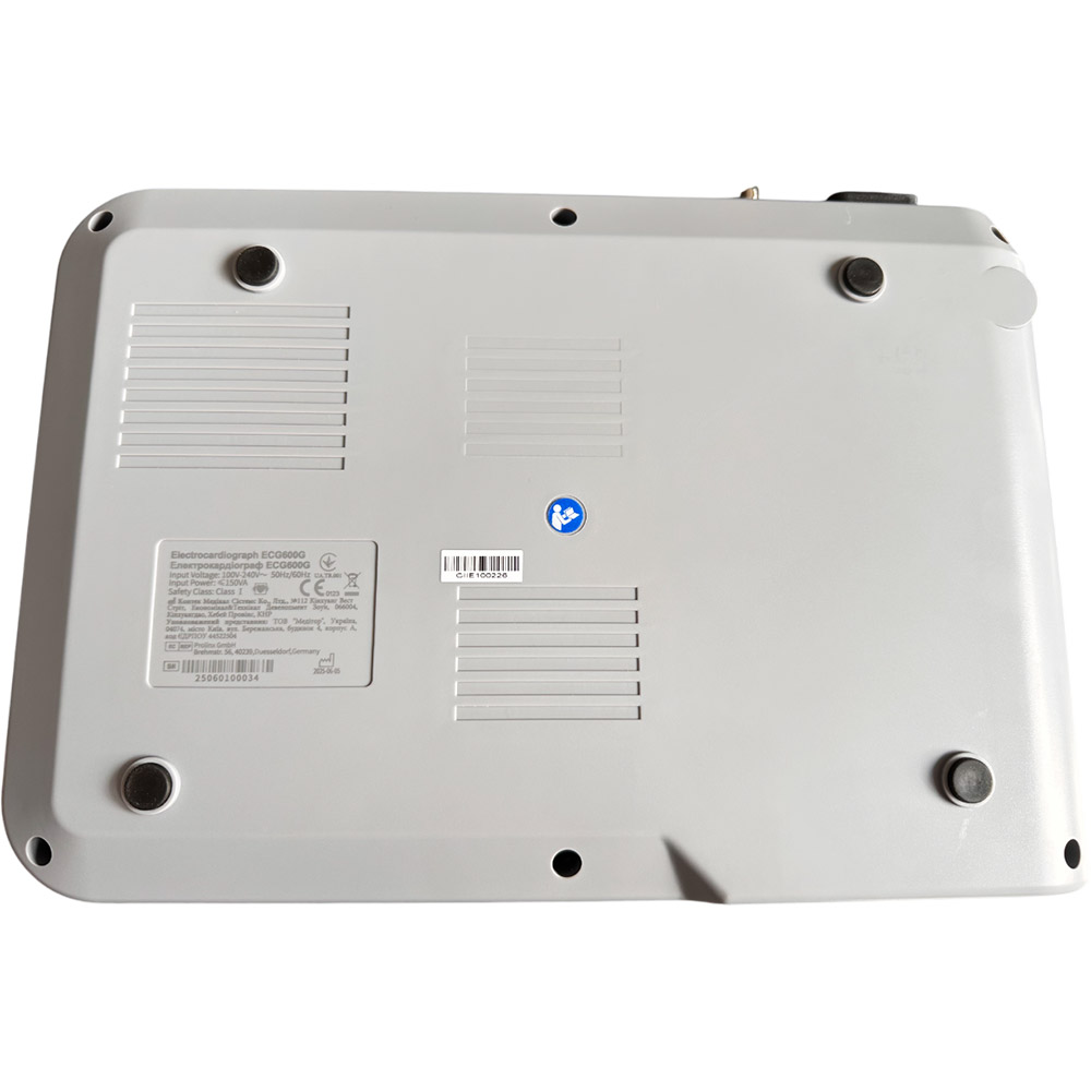 Електрокардіограф Heaco ECG600G (2000000001067) Комплектація ЕКГ кабель (10 гілок); USB-кабель для підключення до ПК; Папір 110 мм; Мережевий кабель; Грушка-електрод 6 шт; Прищіпка-електрод 4 шт; Кабель заземлення; Інструкція; Гарантійний талон; Копія реєстраційного свідоцтва МОЗ; Копія відповідності УКРСЕПРО