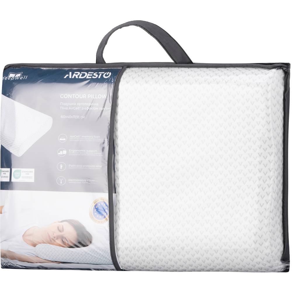 Зовнішній вигляд Подушка ортопедична ARDESTO Sleepwell 60х40х11/9см White (ART6040COP)