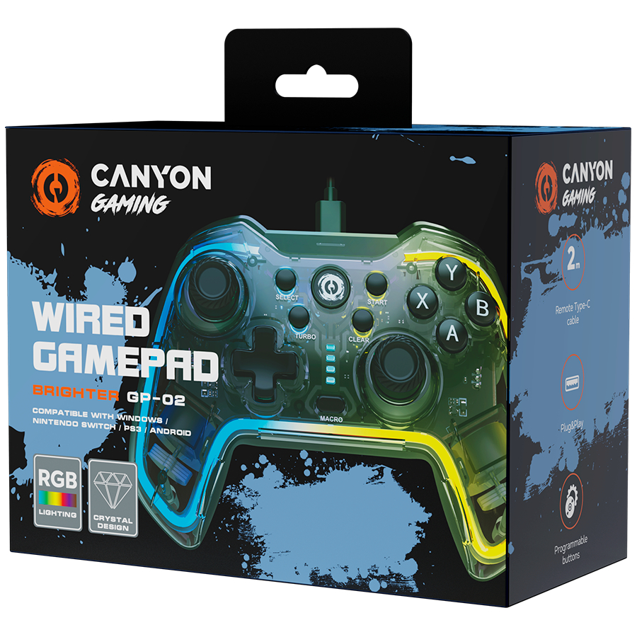 Зовнішній вигляд Геймпад CANYON Brighter GP-02 Wired RGB 4in1 Crystal (CND-GP02)