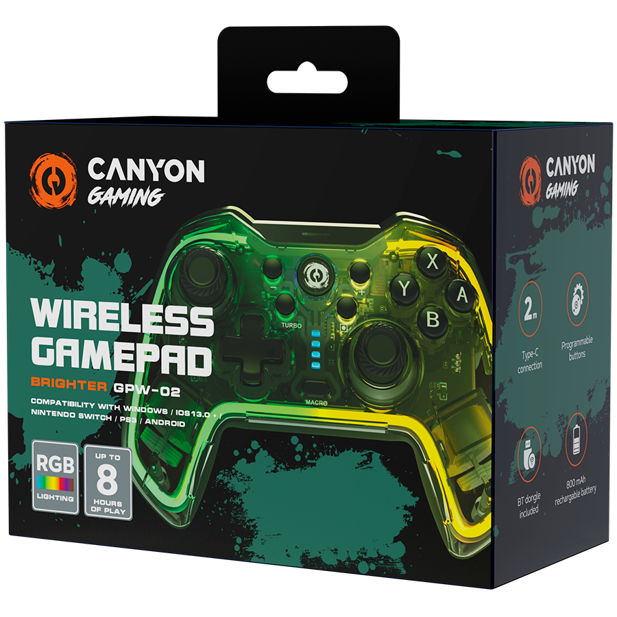 Фото Геймпад CANYON Brighter GPW-02 Wireless RGB 5in1 Crystal (CND-GPW02)