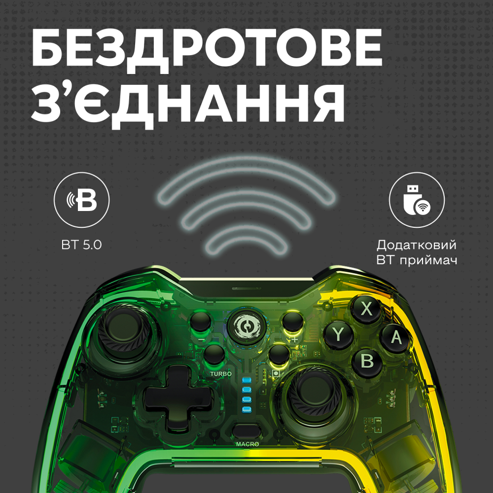 Геймпад CANYON Brighter GPW-02 Wireless RGB 5in1 Crystal (CND-GPW02) Бездротове з'єднання True