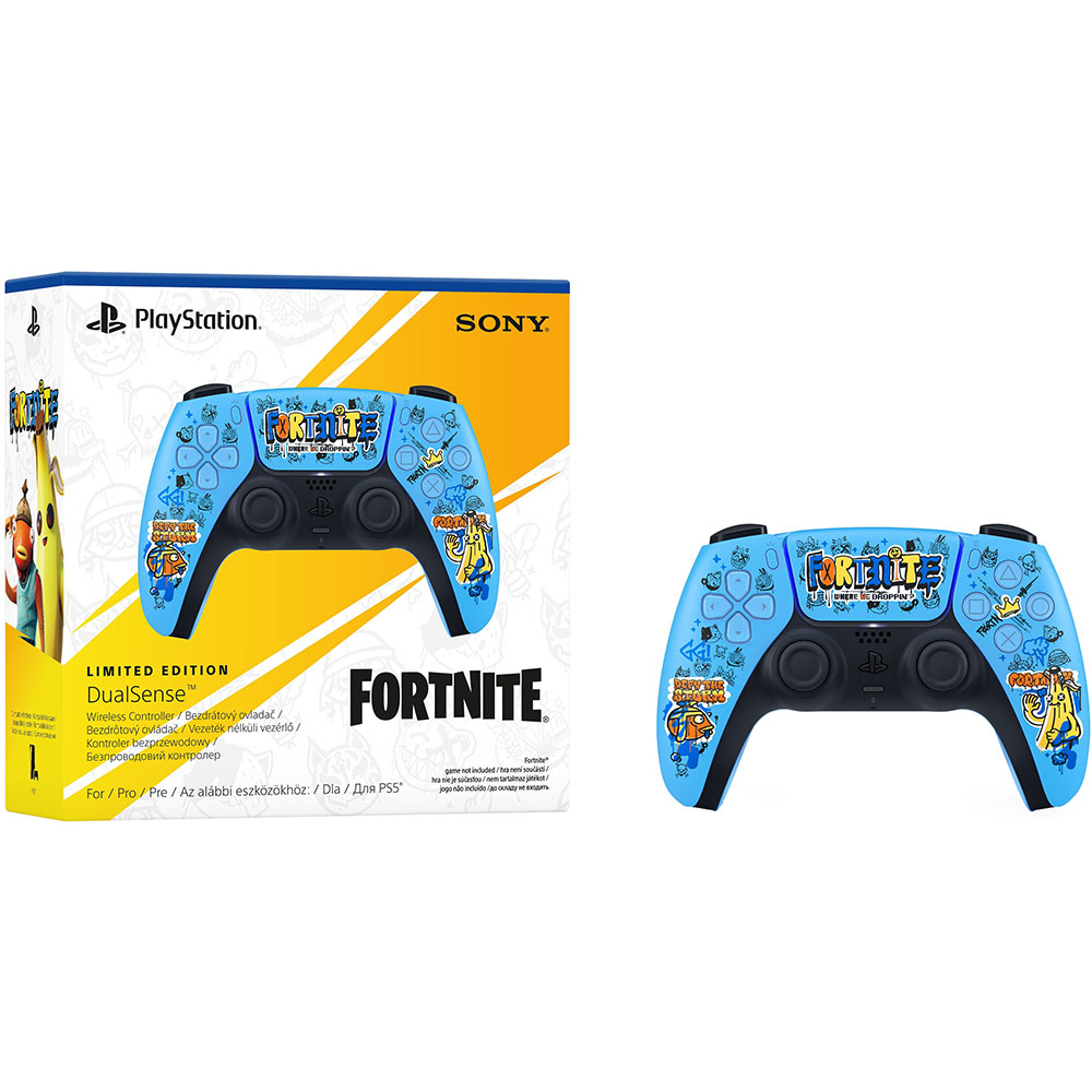 Геймпад SONY PlayStation 5 Dualsense BT Fortnite Limited Edition (1000045433) Особенности встроенный микрофон, разьем стереогарнитуры, тактильная отдача, адаптивные спусковые курки