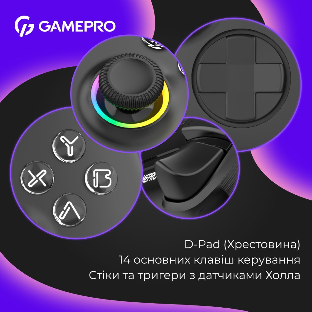 Замовити Геймпад GAMEPRO GPX13B 2.4G/BT 5.1/USB RGB Black