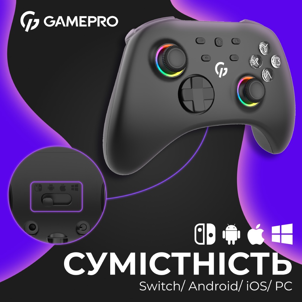 Фото Геймпад GAMEPRO GPX13B 2.4G/BT 5.1/USB RGB Black