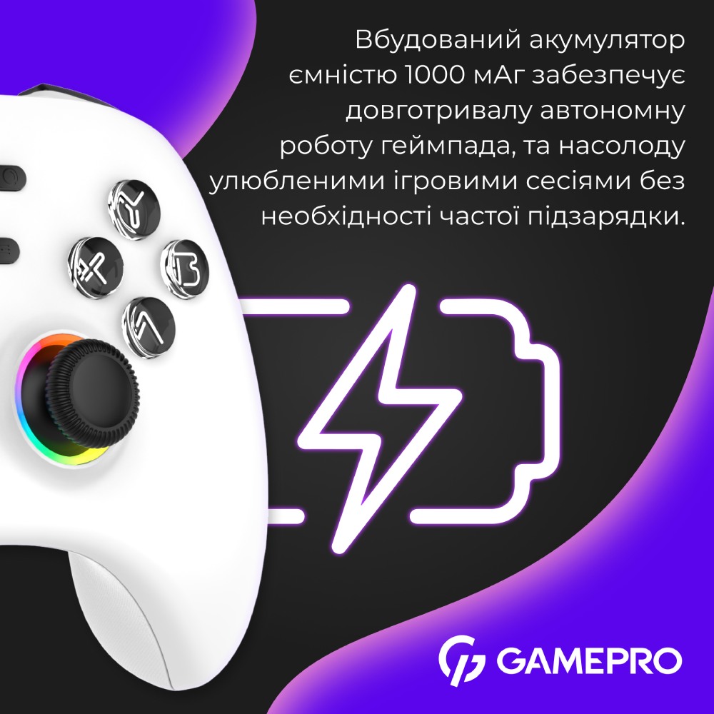 Замовити Геймпад GAMEPRO GPX13W 2.4G/BT 5.1/USB RGB White