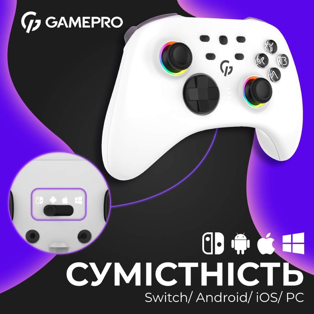 Фото Геймпад GAMEPRO GPX13W 2.4G/BT 5.1/USB RGB White