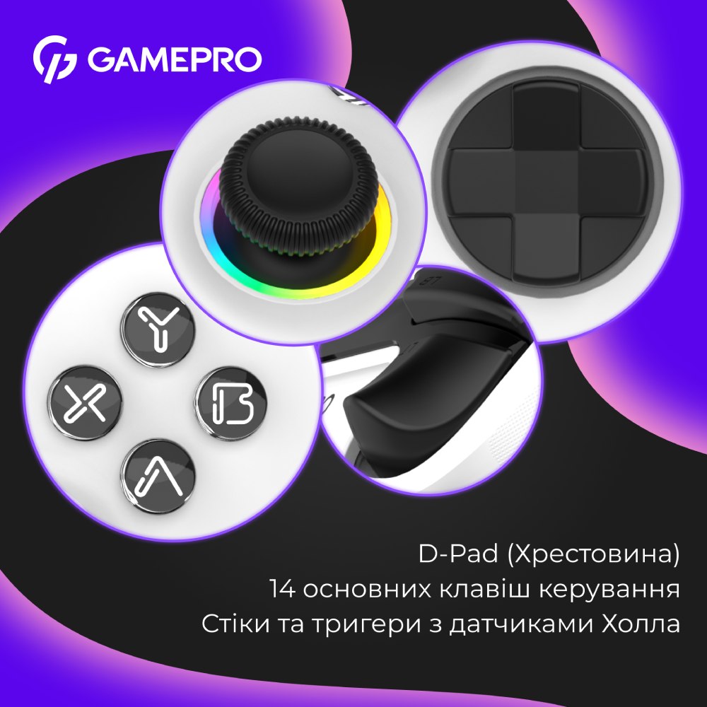 Обзор Геймпад GAMEPRO GPX13W 2.4G/BT 5.1/USB RGB White