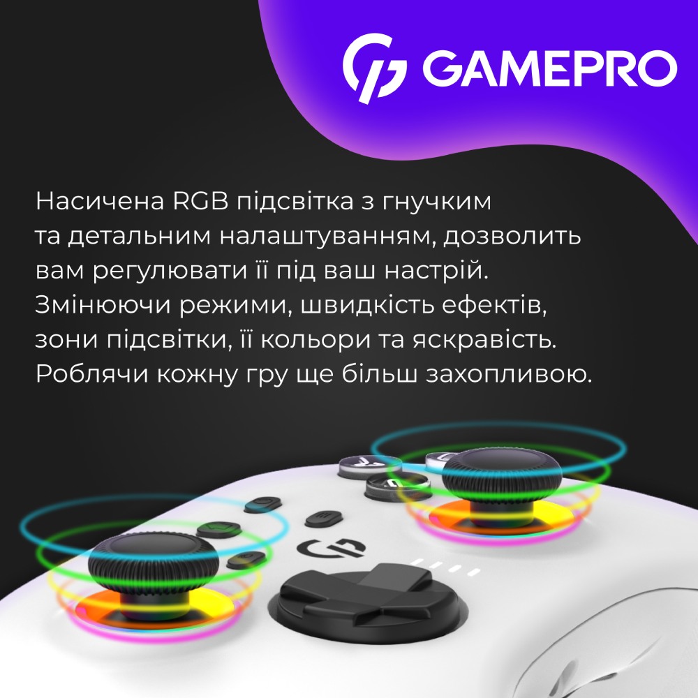 Фото 17 Геймпад GAMEPRO GPX13W 2.4G/BT 5.1/USB RGB White