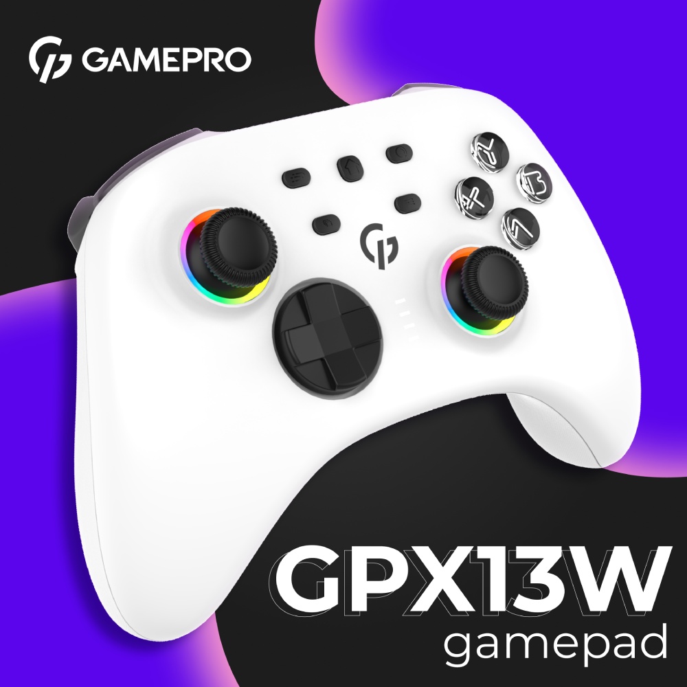 Геймпад GAMEPRO GPX13W 2.4G/BT 5.1/USB RGB White Количество кнопок 14