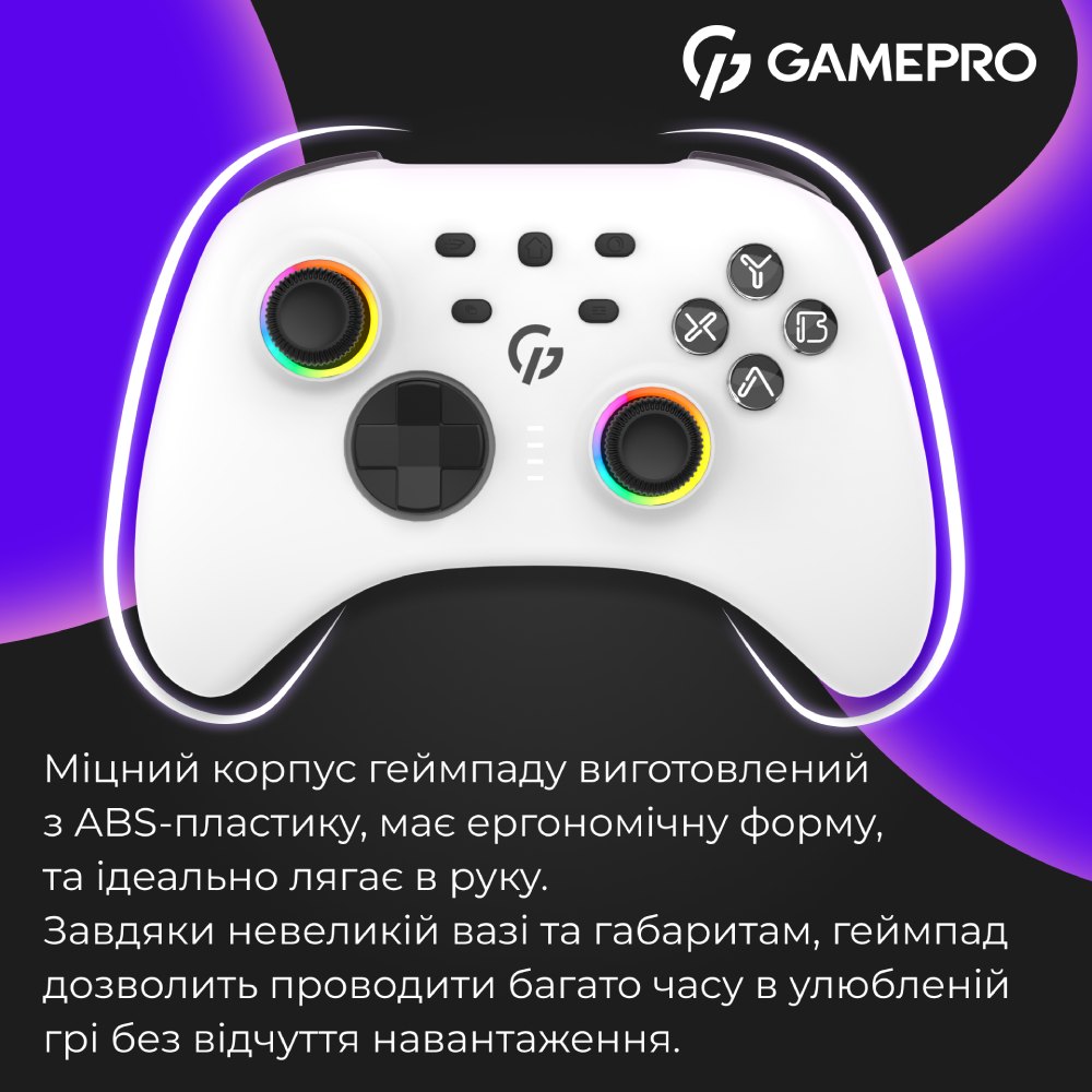 Зовнішній вигляд Геймпад GAMEPRO GPX13W 2.4G/BT 5.1/USB RGB White