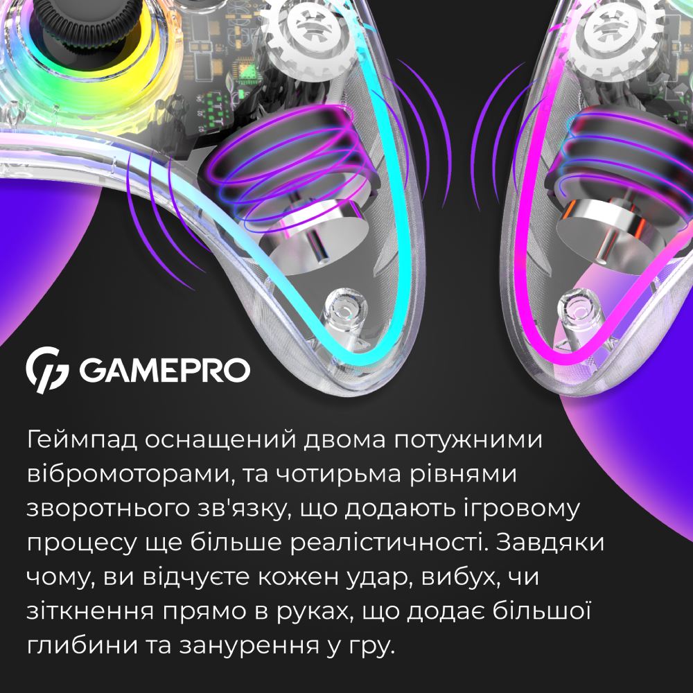 Зображення Геймпад GAMEPRO GPX13T 2.4G/BT 5.1/USB RGB Transparent